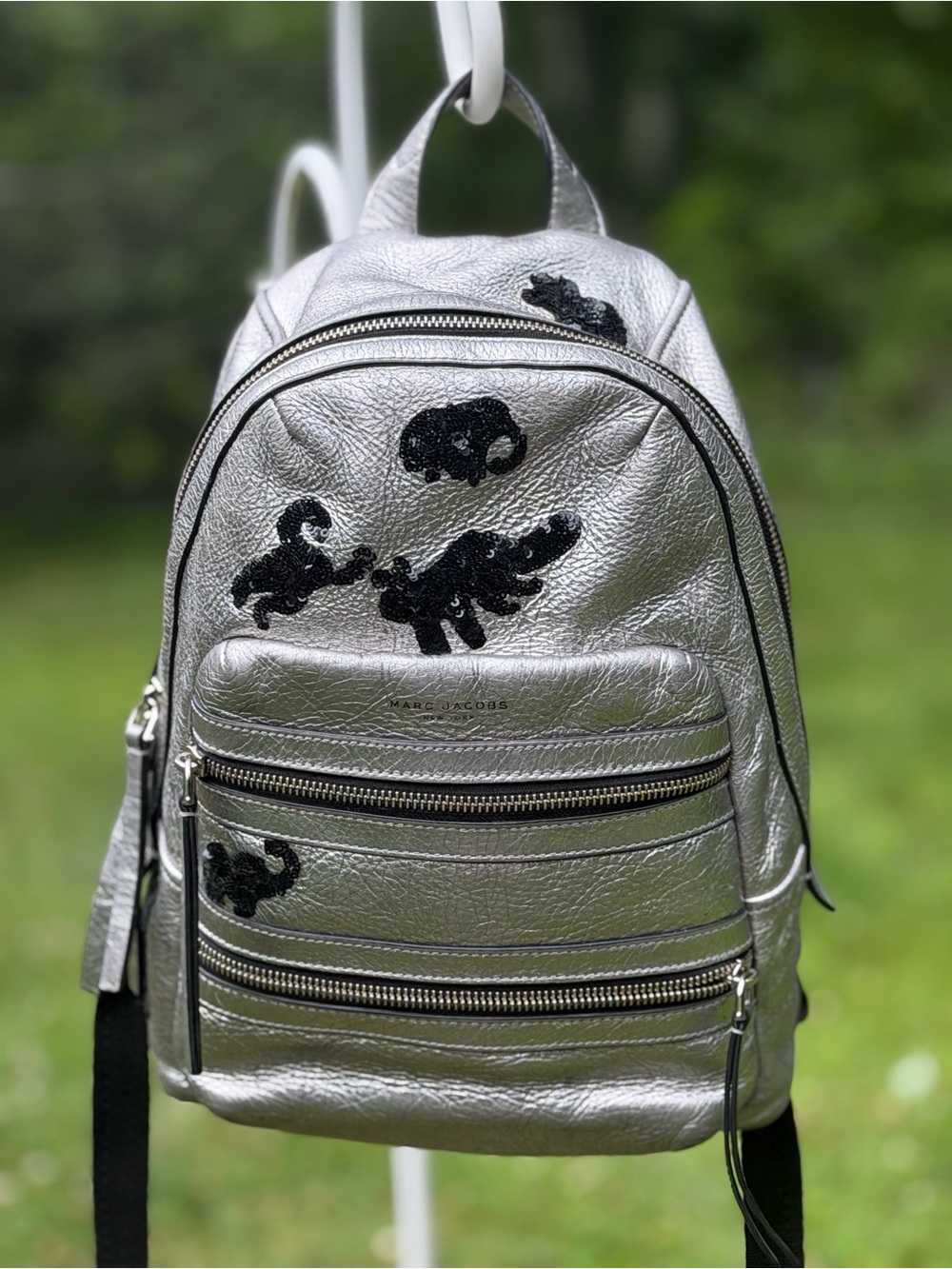 Marc Jacobs Gotham Flocked Animals Silver Leather Backpack Rare